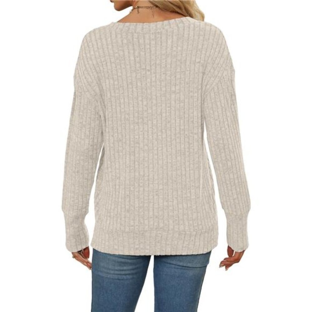 Womens V Neck Sweatshirt Long Sleeve Casual Loose Tunic Top Fall Winter Shirt - Picture 4 of 5